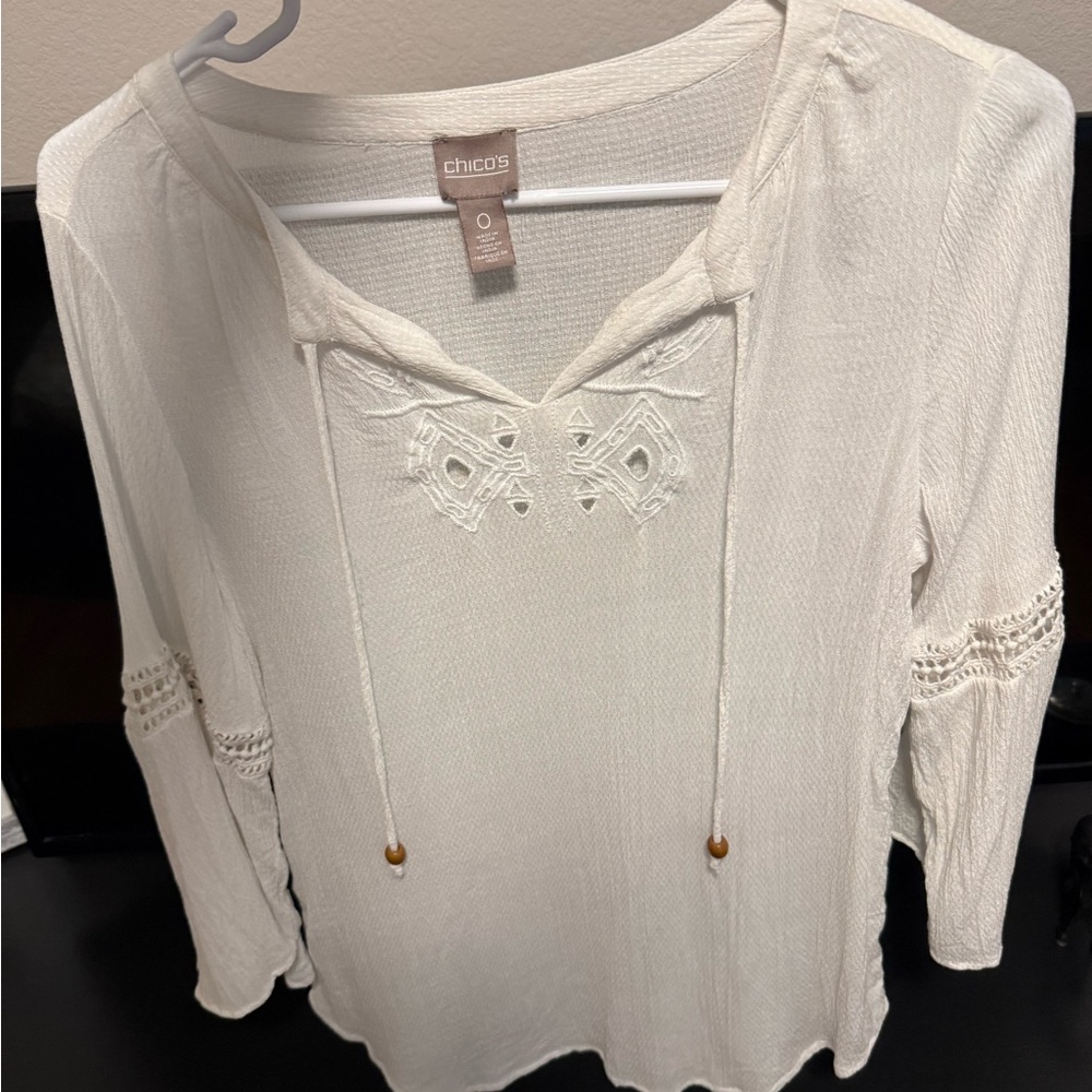 Chico's Cream Embroidered Blouse